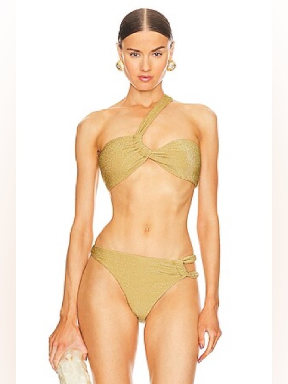 NWT Cult Gaia Charmaine One Shoulder Bikini XS Top Bottom Set Gold - Picture 2 of 14